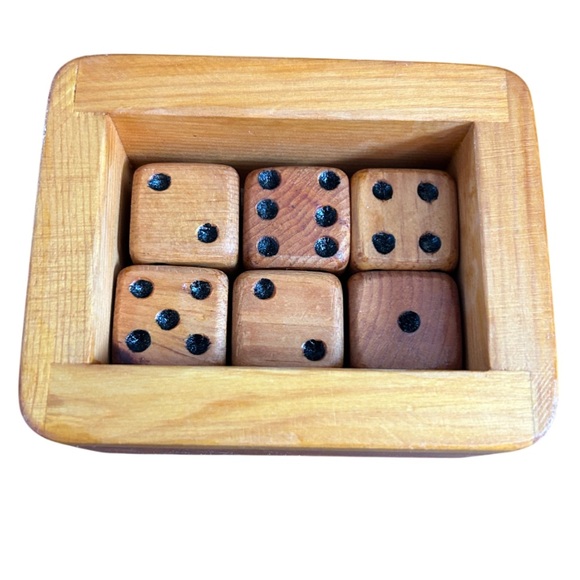 Vintage Wooden Dice & 3” Mini Playing Cards w/ Leather Case Game Set - Picture 5 of 6